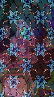 Kahverengi renklerde bahar çiçekleri. Raster deseni. Patlayan çiçekler soyut olarak yerleştirilmiş. Raster illüstrasyonu.