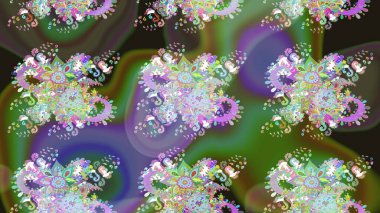 Yeşil kıvırcık çiçekler yeşil renkte şekillenir. Klasik çiçek tasarımı elementleri. Raster illüstrasyonu.