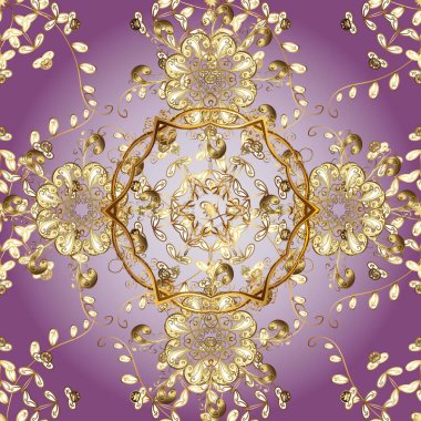 Tarafsız ve mor renklerde, altın elementli klasik, pürüzsüz desen. Noel 2019, kar tanesi, yeni yıl.