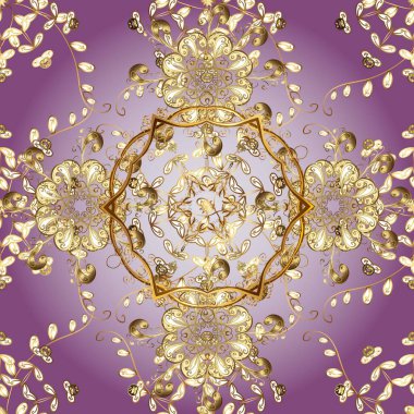 Tarafsız ve mor renklerde, altın elementli klasik, pürüzsüz desen. Noel 2019, kar tanesi, yeni yıl.