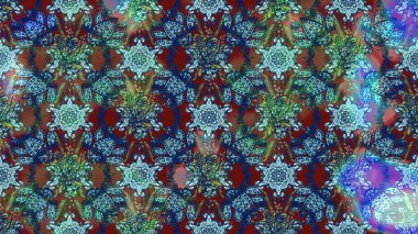 Kabile sanatı boho baskısı, klasik çiçek arkaplanı. Soyut etnik raster çizim kalıbı. Arkaplan dokusu, duvar kağıdı, çiçek teması mavi, yeşil ve kahverengi.