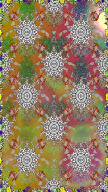 Eski usul. Miles Fleur, süslü püslü bir süs. Raster illüstrasyonu. Kumaş, tekstil, duvar kağıdı baskısı için. Tomurcukları papatya çiçekleri olan sevimli bir çiçek deseni. Kusursuz arkaplan.