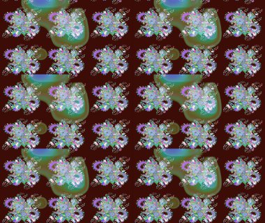 Kahverengi ve yeşil renkli Asya tekstili. Çiçek desenli çizim. Raster illüstrasyonu.