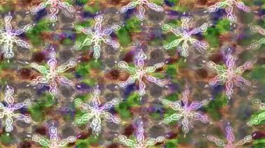 Renkli unsurlarla hareketli arka plan görüntüleri. Çiçekler. Eski model. Bayrak tarzı. Video kaydı. Şablon. Döngü. Kusursuz..