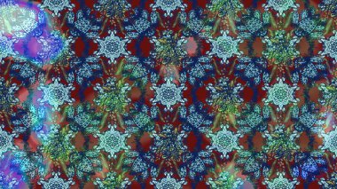 Kabile sanatı boho baskısı, klasik çiçek arkaplanı. Arkaplan dokusu, duvar kağıdı, çiçek teması mavi, yeşil ve kahverengi. Soyut etnik raster çizim kalıbı.