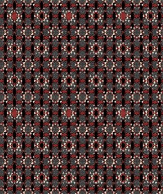 Raster illüstrasyonu. Çiçek desenli çizim. Siyah ve kahverengi renkli Asya tekstili.