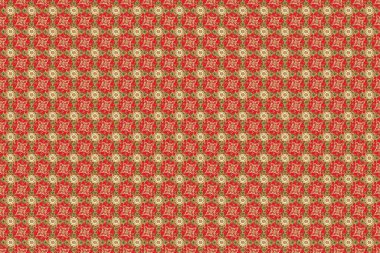 Bej, kırmızı ve kahverengi renklerde altın sarısı elementler. Noel, kar tanesi, yeni yıl. Altın elementlerle bej, kırmızı ve kahverengi renklerde kusursuz klasik desen.