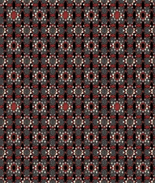 Raster illüstrasyonu. Çiçek desenli çizim. Siyah ve kahverengi renkli Asya tekstili.