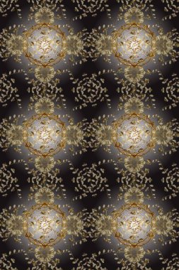 Gri ve kahverengi renkleri altın elemanları ile sorunsuz vintage desen. Noel, kar tanesi, yeni yıl 2019.