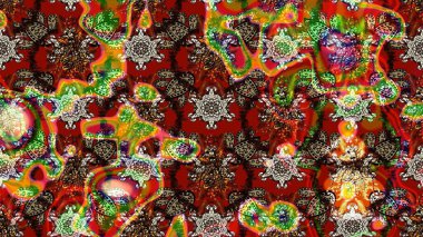 Kahverengi ve kırmızı renkte çiçekler. Kumaş desenli papatya çiçekleri ayrıntıları.