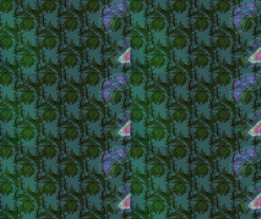 Küçük yeşil ve gri çiçeklerle oldukça eski bir besin torbası deseni. Tekstil, kumaş, kapaklar, duvar kağıtları, baskı, paket, koleksiyon defteri, örgü, dekupaj için çiçek arkaplanı..