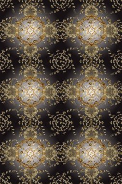 Gri ve kahverengi renkleri altın elemanları ile sorunsuz vintage desen. Noel, kar tanesi, yeni yıl 2019.