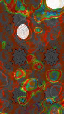 Raster Floral Illustration, Asyalı tekstil. Kahverengi ve gri renkte etnik çiçeklerle süslenmiş zarif bir eskiz..