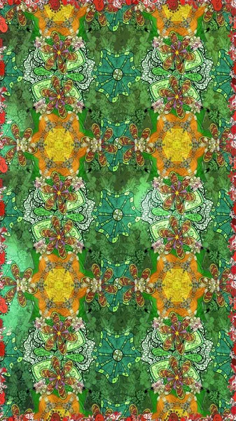 Renkli Bahar Teması eskiz kalıbı. Raster illüstrasyonundaki çiçek desenli çizim. Düz Çiçek Elementleri Tasarımı. Güzel kumaş deseni.