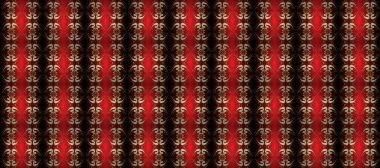 Tekrarlayan elementlerle kusursuz soyut arkaplan. Klasik raster şablonu. Kırmızı, kahverengi ve altın desenli.