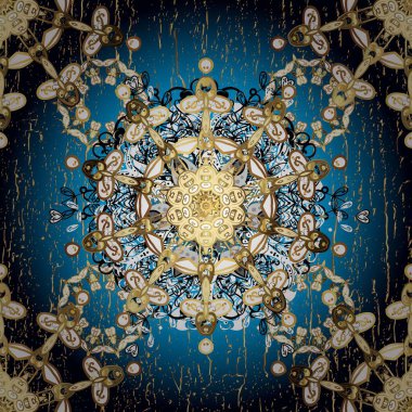 Doğu tarzı arabesk. Hassas altın deseni açın. Parlak dantel, stilize çiçekler, şal desenli. Mavi üzerinde kusursuz desen, altın elementli siyah renk. Kusursuz altın desenli bukleler. Raster.