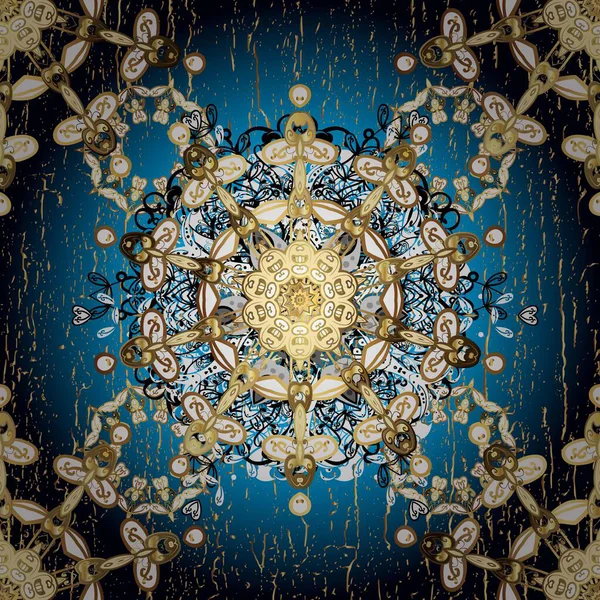 Doğu tarzı arabesk. Hassas altın deseni açın. Parlak dantel, stilize çiçekler, şal desenli. Mavi üzerinde kusursuz desen, altın elementli siyah renk. Kusursuz altın desenli bukleler. Raster.
