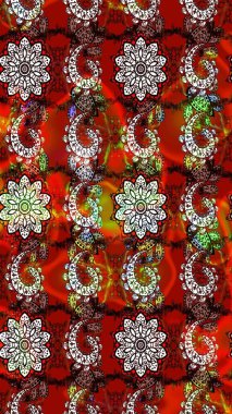 Raster illüstrasyonundaki çiçek desenli çizim. Suluboya tarzında kırmızı ve kahverengi renkte çiçekler.