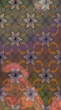 Raster Çiçek İllüstrasyonu güzel tekstil. Kahverengi ve gri renklerde etnik çiçeklerle kusursuz bir desen..