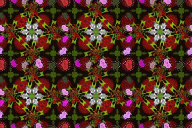 Düz Çiçek Elementleri Tasarımı. Renkli Yaz Temalı Kusursuz Arkaplan. Yazdır. Güzel, pürüzsüz bir desen. Raster çiçekli arka plan. Şirin kumaş deseni.