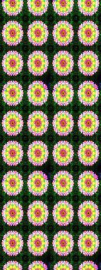 Elegance seamless pattern with ethnic flowers on green and yellow colors. Raster Floral Illustration in asian textile.