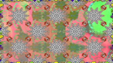 Tekstil için dikişsiz suluboya desen. Elle çizilmiş çiçek deseni (fayans). Sevimli çiçeklerle, desenli, gri ve pembe renklerle renksiz desen.