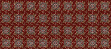 Kusursuz kraliyet lüksü, altın barok kumaş rengi. Kırmızı ve gri renklerde altın antika ortaçağ dekoratifi, yapraklar ve altın desenli süslemeleri olan dikişsiz raster deseni..