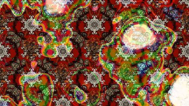 Raster illüstrasyonu. Kahverengi renklerde bahar çiçekleri. Çiçek ve yapraklı karalama şeklinde Raster çiçek deseni.