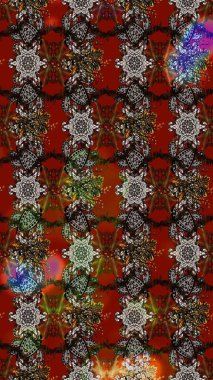 Parlak çiçekli kolaj çiçekleri kahverengi ve kırmızı. Çiçekli zambakların eskiz geçmişi. Çiçek tasarımı için inanılmaz kolaj cennet tarzı..