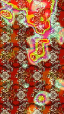 Raster Çiçek İllüstrasyonu 'nun şirin tekstili. Kahverengi ve kırmızı renkte etnik çiçeklerle süslenmiş zarif bir eskiz..