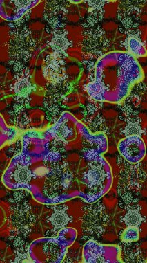 Hediye ambalaj kağıdı, tebrik kartları, posterler ve pankart tasarımı. Raster düz çiçek çizim deseni. Yeşil ve kırmızı renkte çiçekler.