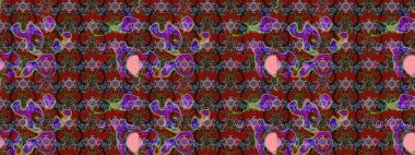 Raster düz çiçek çizim deseni. Hediye ambalaj kağıdı, tebrik kartları, posterler ve pankart tasarımı. Kırmızı ve kahverengi renkte çiçekler.