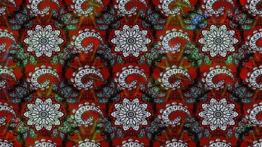 Tekstil tasarımı için gri ve siyah renkli geleneksel halk çiçekleri buketi. Üzerinde gelincikler ve vadi zambakları olan renkli çiçek desenli nakış..