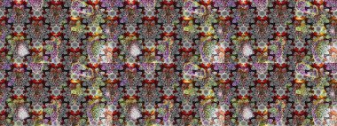 Gri ve nötr renklerde parlak çiçekli halı deseni.