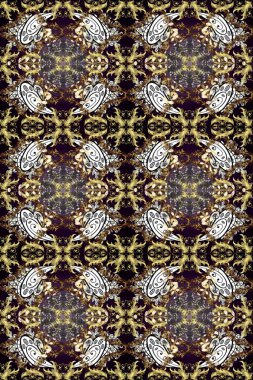 Kusursuz altın desenli bukleler. Kahverengi, siyah ve gri renklerde pürüzsüz desen. Raster altın pürüzsüz desen. Doğu tarzında altın elementler arabesk.