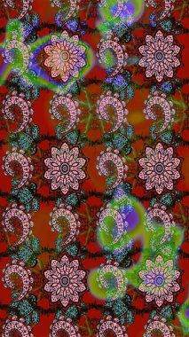 Süslü kumaş deseni. Çiçekli çiçek deseni, suluboya. Raster deseni.