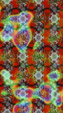 Raster illüstrasyonundaki çiçek desenli çizim. Kahverengi, gri ve yeşil renkte çiçekler.