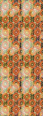 Dekoratif simetri arabesk. Kusursuz ortaçağ çiçek deseni. Turuncu ve kahverengi renklerde altın. Doğum günü kartı, davetiye ya da afiş için iyidir. Raster illüstrasyonu.