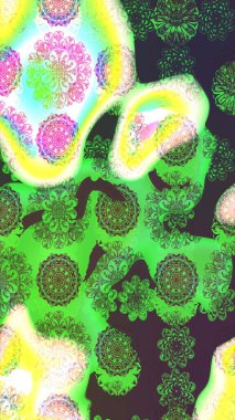 Güzel kumaş deseni. Yeşil renklerde. Raster illüstrasyonu. Raster illüstrasyonunda çiçek deseni çizimi.