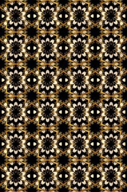 Ağ, tekstil ve duvar kağıtları için kusursuz desen. Klasik bej, kahverengi ve siyah geometrik süs. Raster illüstrasyonu. Basit bir şekilde.