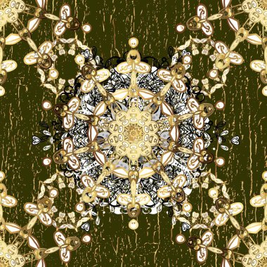 Traditional orient ornament. Classic vintage background. Seamless pattern on brown and white colors with golden elements. Seamless classic raster golden pattern.