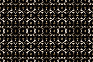 Raster illüstrasyonu. Siyah, bej ve kahverengi renklerde, altın elementlerle klasik, pürüzsüz desen..
