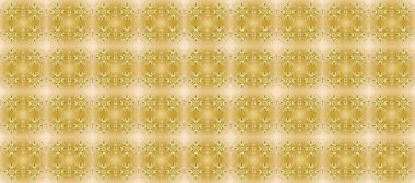 Hassas altın deseni açın. Bej rengi kusursuz, altın elementli sarı renkler. Raster. Doğu tarzı arabesk. Kusursuz altın desenli bukleler. Parlak dantel, stilize çiçekler..