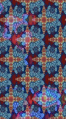 Soyut etnik raster çizim kalıbı. Vadinin mavi renkli çiçekleri. Çiçekler..