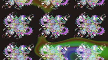 Motley illüstrasyonu. Küçük çiçekte güzel bir desen. Robot resim. Küçük renkli çiçekler. Moda baskıları için zarif bir şablon. Çiçekli yaz çiçekleri.