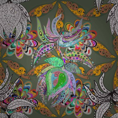 El yapımı çiçek ve bitki koleksiyonu. Raster illüstrasyonu. Raster illüstrasyonu. Eskiz stili gri ve yeşil renklerde. Sevimli karalama çiçekleriyle kusursuz çiçek deseni..