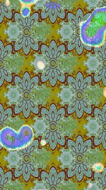 Raster Modaya uygun kumaş deseni. Renkli Bahar Teması eskiz kalıbı. Yeşil renkli şirin çiçek deseni. Düz Çiçek Elementleri Tasarımı.