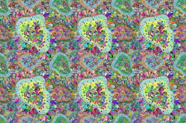 Düz Çiçek Elementleri Tasarımı. Renkli Bahar Temalı Kusursuz Arkaplan. Süslü kumaş deseninde kusursuz çiçek deseni.