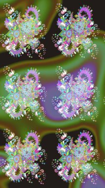 Çiçekli karalama şeklinde Raster çiçek deseni. Yumuşak, yeşil renkli bahar çiçekleri. Raster illüstrasyonu.