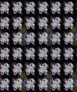 Çiçek kolajı. Doğa. Raster deseni. Çiçek arkaplan. - Siyah ve tarafsız çiçekler. Küçük çiçekte güzel bir desen var. Çiçek bileşimi.